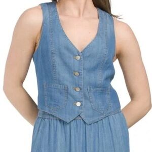 Sigrid Olsen Denim Tencel Vest Button Front Women Size XS